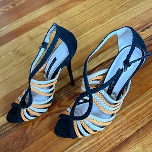 EUC - Zara Black and Orange Braided Heels size US 8